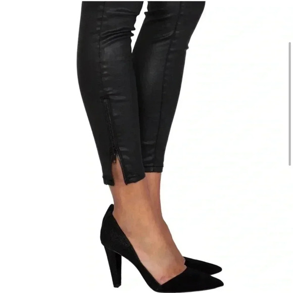 Current/Elliott The Soho Zip Stiletto Skinny Ankle Black Coated Jeans Size 24 - Picture 2 of 8
